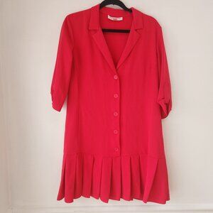 Amanda Uprichard Red Shirt Dress Drop Waist Valentine's Day Women's M